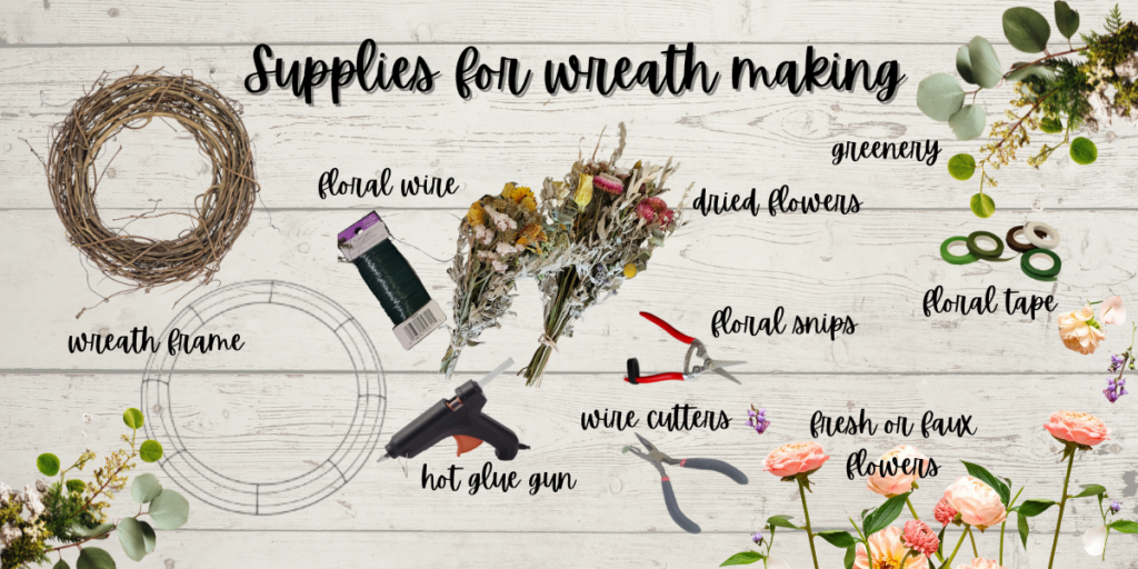 Supplies needed for wreath making.