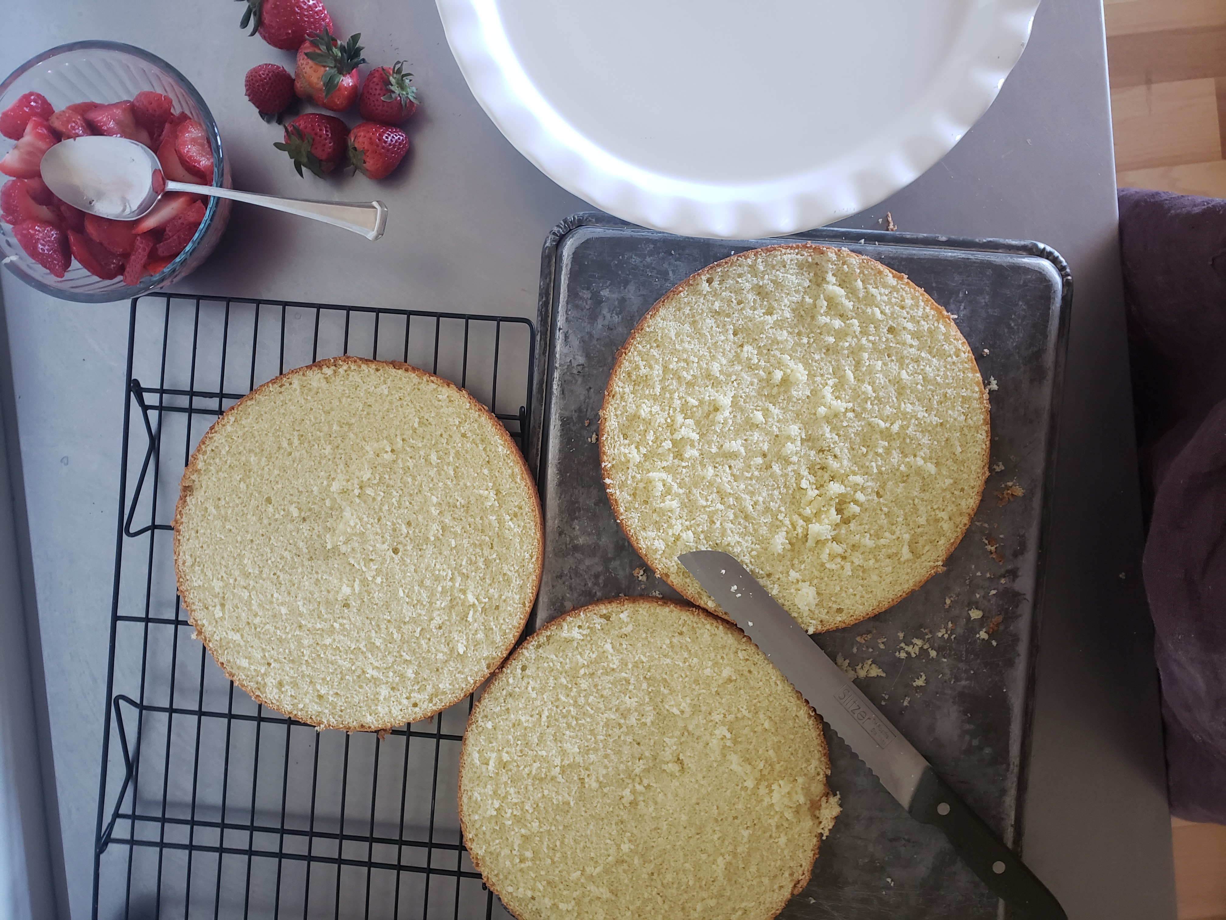 Round cake cut into 3 layers