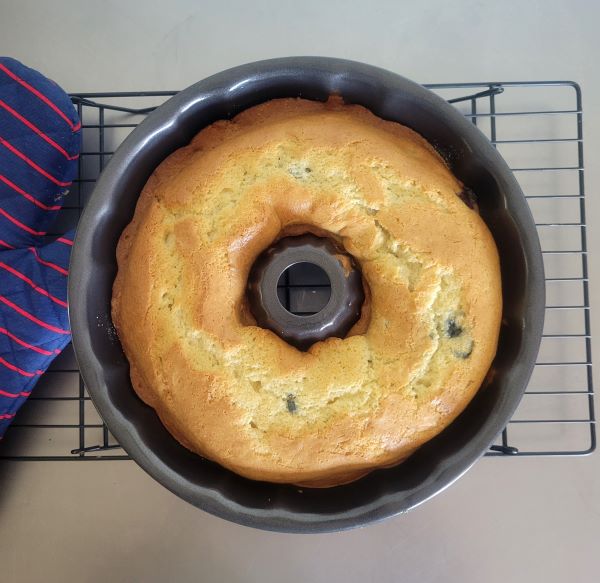 Finished cake in a bundt pan