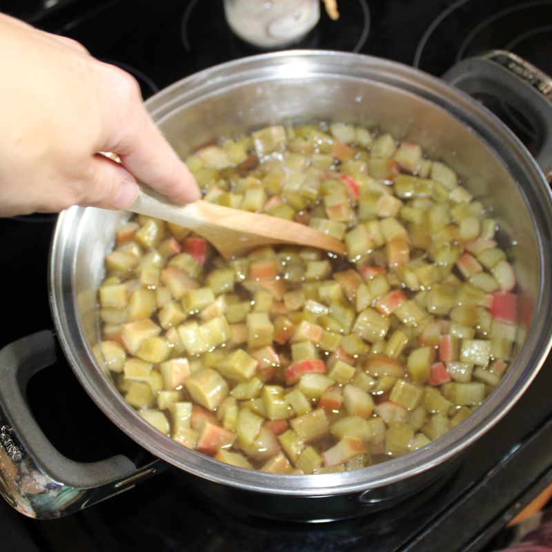 diced rhubarb in a pot