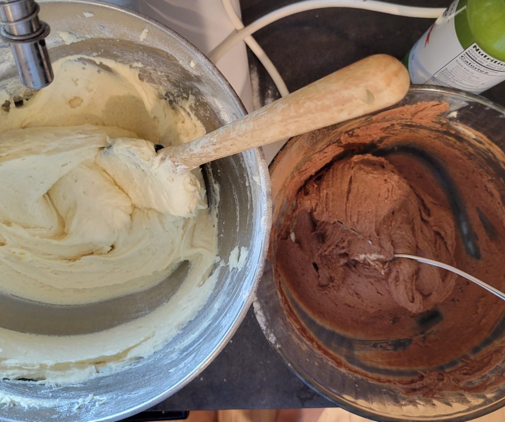 chocolate and vanilla cake batter
