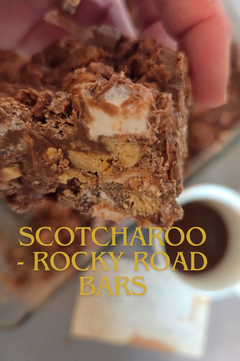 Scotcharoo rocky road bars with coffee.